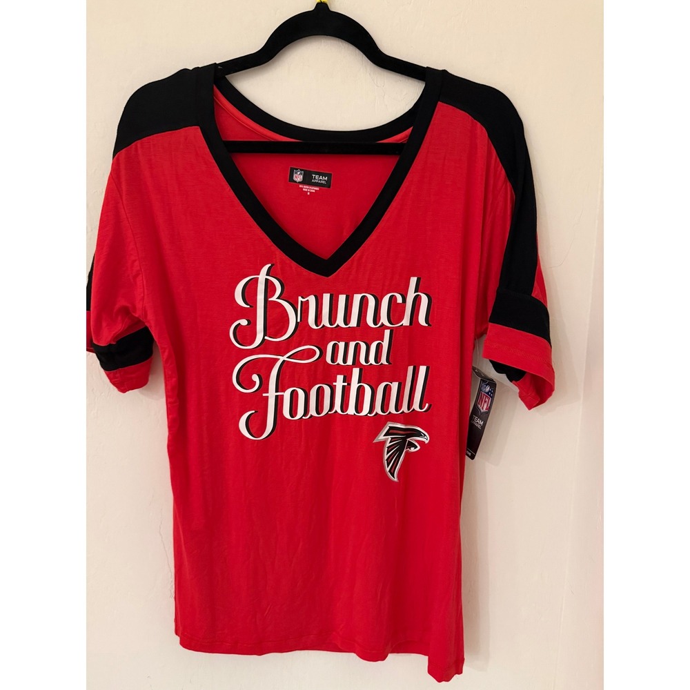 NFL Team Apparel Atlanta Falcons Womens Brunch & Football V-Neck Shirt -Size M